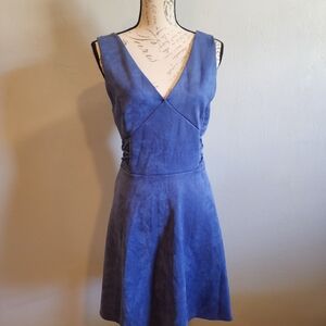 Charlotte Russe Blue Faux Suede, V-Neck Fit-and-Flare Dress